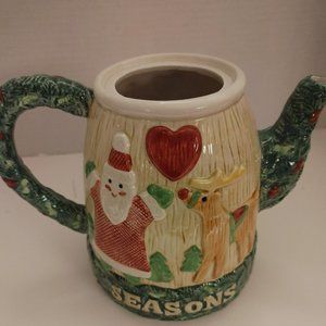 Omnibus Fitz & Floyd 1996 Tea Pot Santa & Rudolph Design, Missing Lid 47 1/2 oz